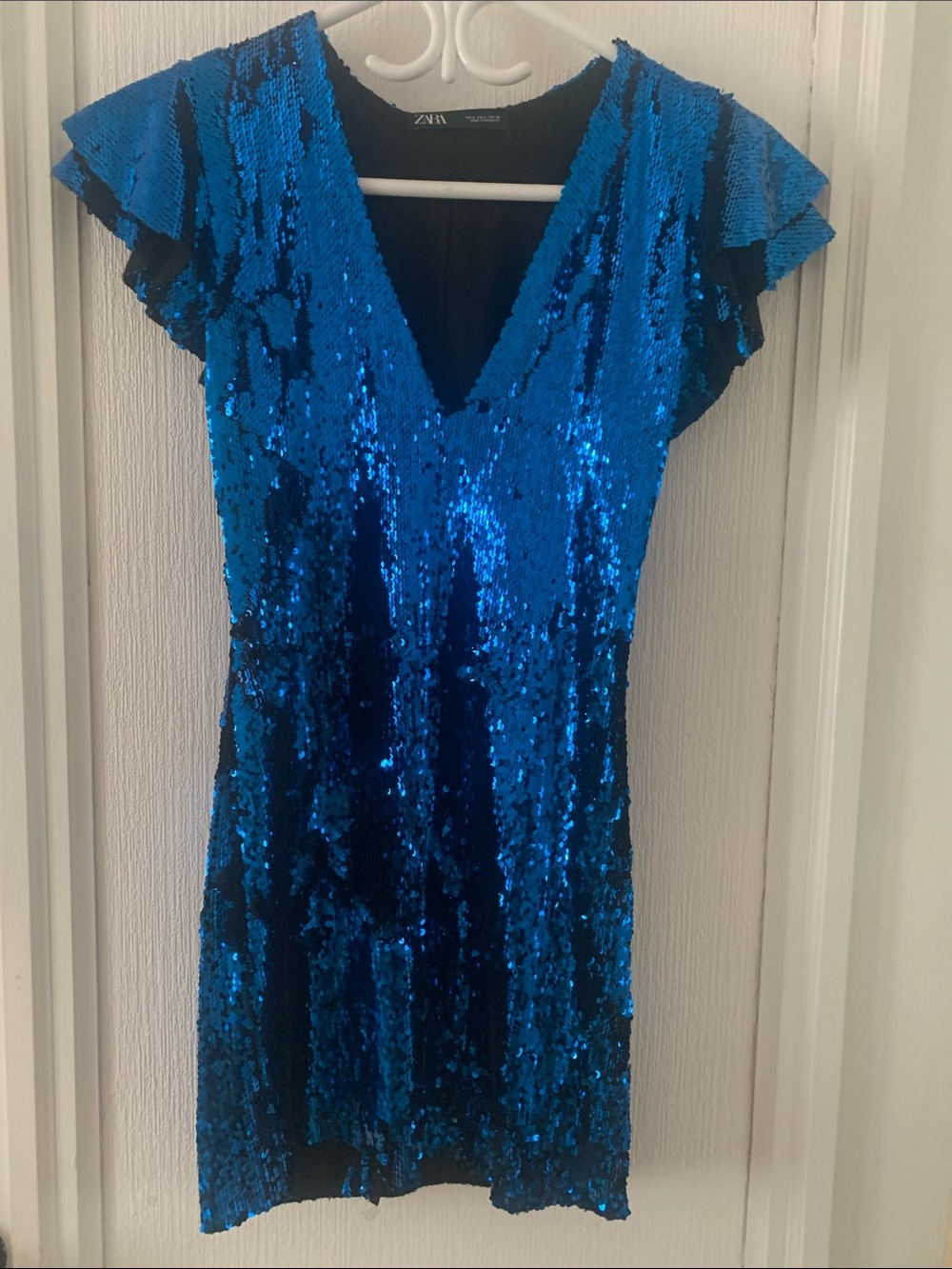 ZARA Electric Blue Sequin V-Neck Mini Dress